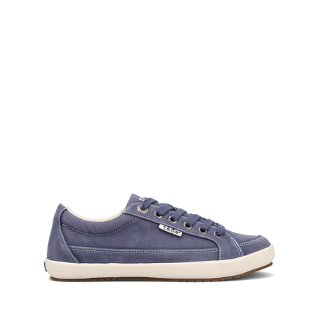 Side angle image of Taos Footwear Moc Star 2 Indigo Distressed Size 6