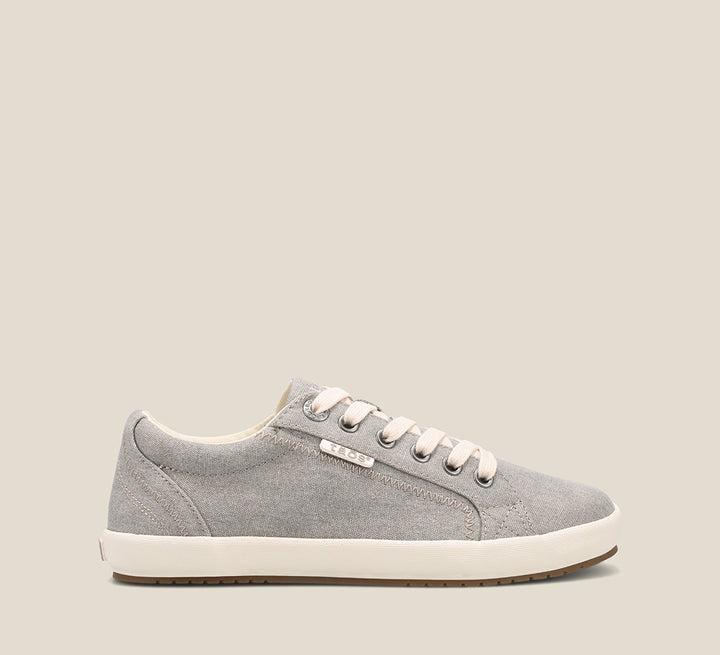 Outside Angle of Star Grey Wash Canvas Canvas sneaker with laces,polyurethane removable footbed with rubber outsole 5