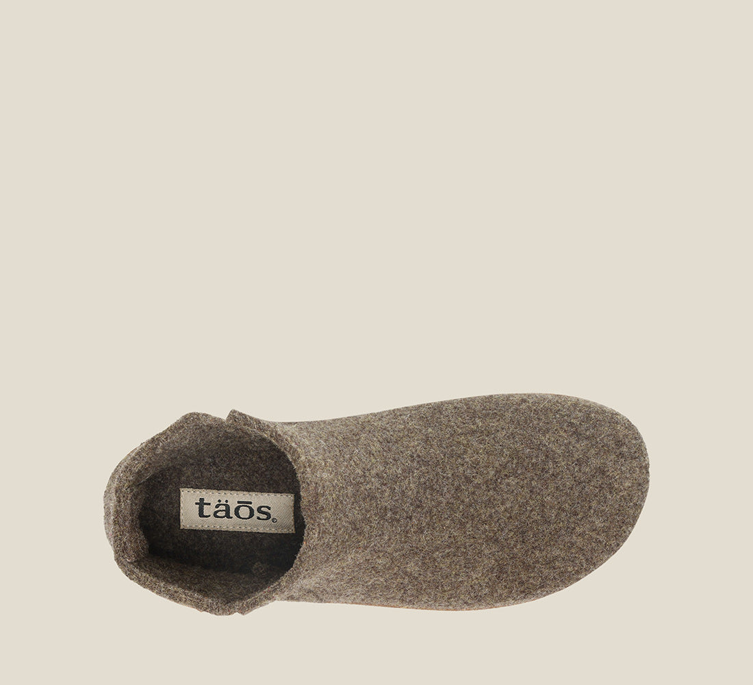 "Instep image of Good Wool Brown Olive Wool slip on with back