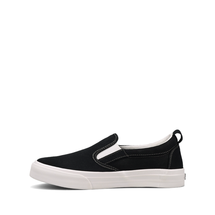 Side angle image of Taos Footwear Rubber Soul Black/White Canvas Size 6