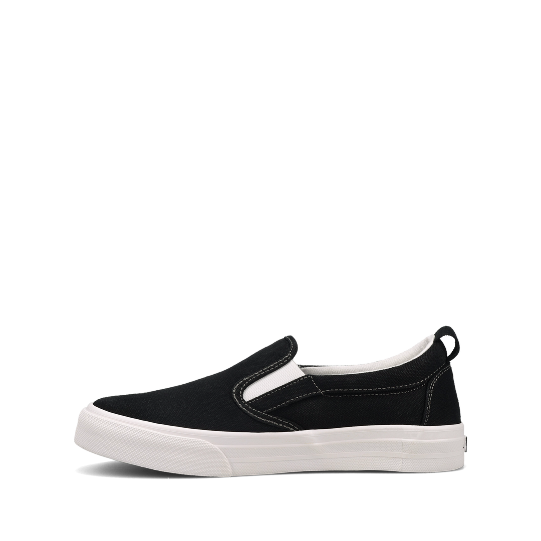 Side angle image of Taos Footwear Rubber Soul Black/White Canvas Size 6