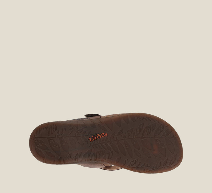 Outsole Angle of Perfect Espresso Slide sandal on our cork footbed featuring an adjustable strap and rubber outsole