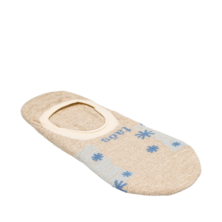 Side angle image of Taos Footwear No Show Stars and Stripes Socks Single Tan/Blue Size Large