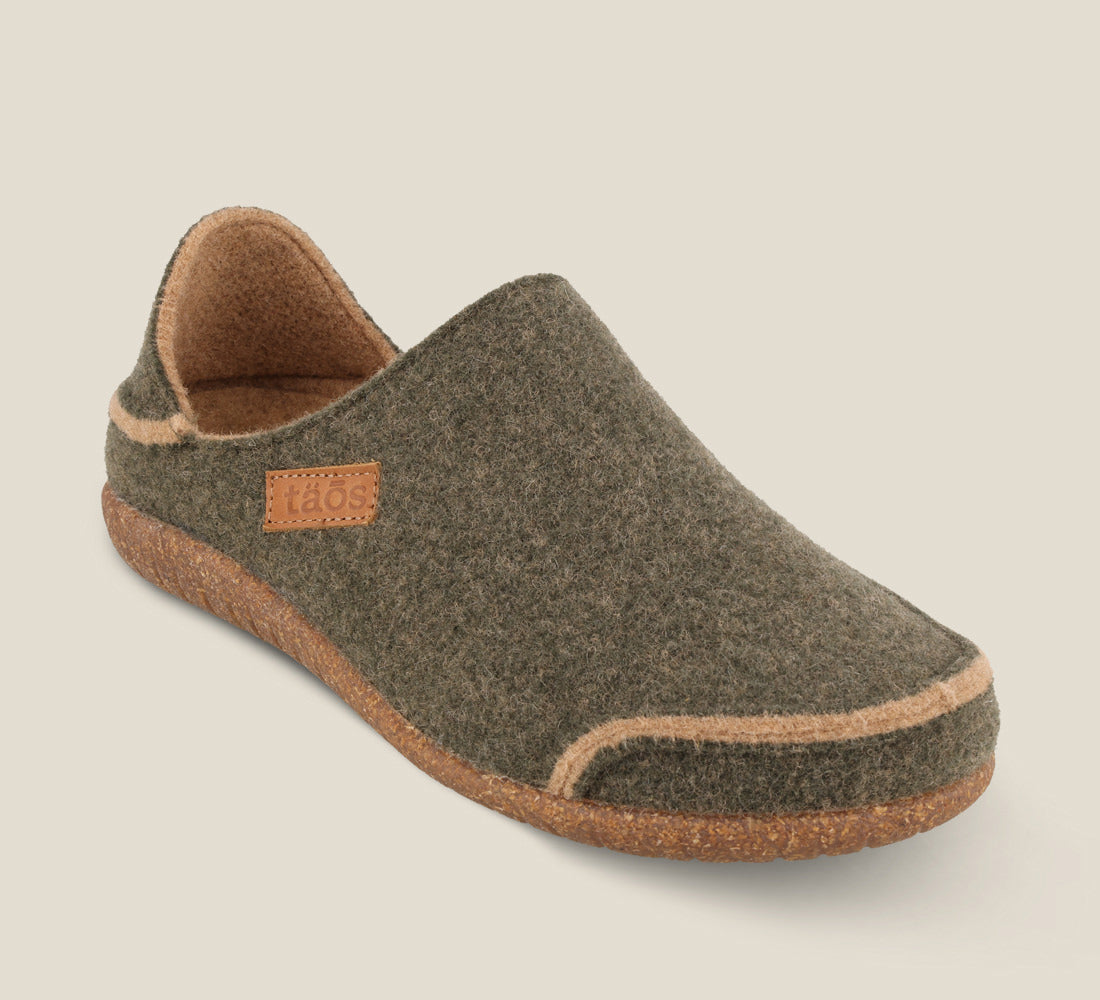 "Hero image of Convertawool Olive Wool slip on with back, wool lined, featuring a removable footbed & TR outsole - size 36"