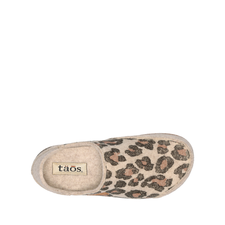 Top down image of Taos Footwear Convertawool Stone Leopard Wool Size 36