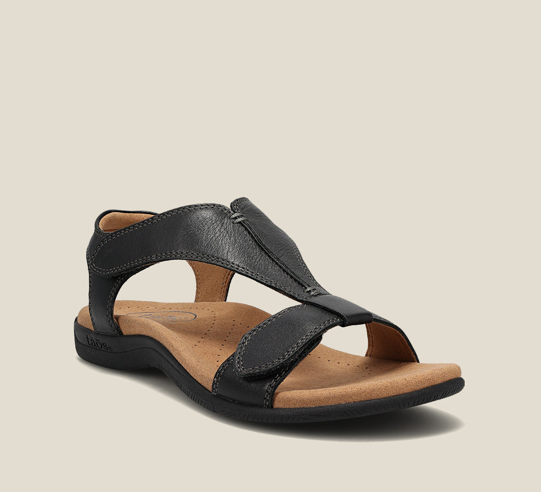 The Show, modern t-strap sandal featuring two adjustable hook and loops and flexible durable rubber outsole. Learn more on TaosFootwear.com.