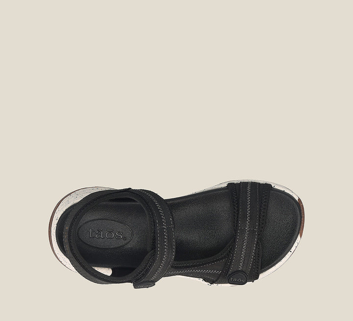 Top down image of Taos Footwear Super Side Black Emboss Size 9