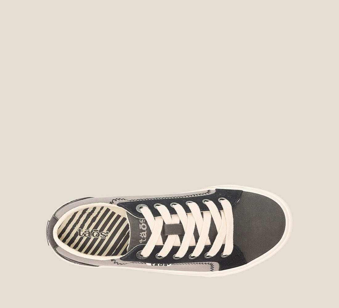 Top down image of Taos Footwear Plim Soul Black/Graphite Multi Size 8 W