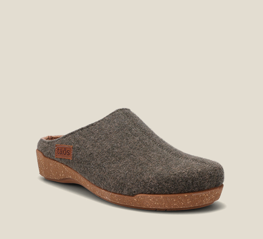 Hero image of Woollery Olive Two-tone wool slip on clog with cork detail, a footbed, & rubber outsole 36