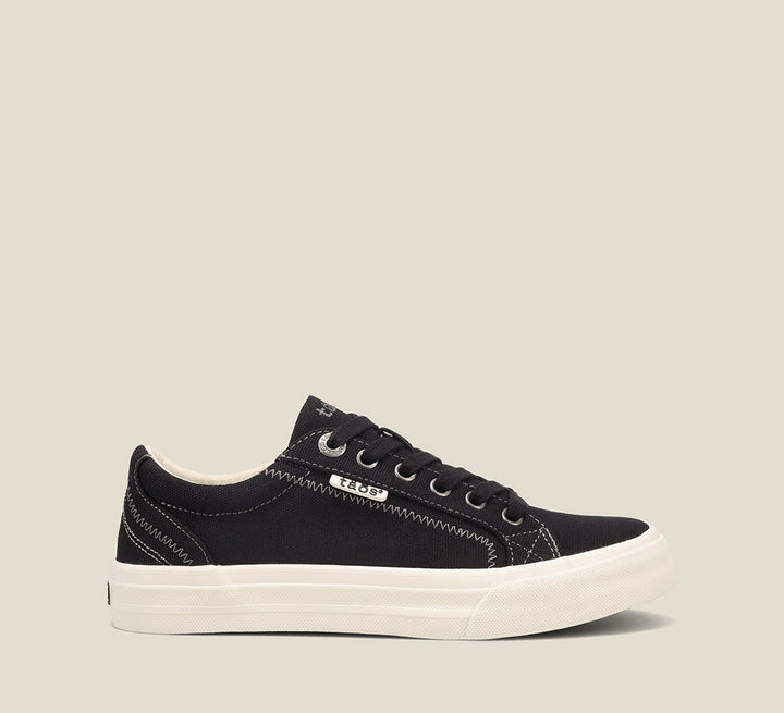 Outside Angle of Plim Soul Black Canvas sneaker with laces,polyurethane removable footbed with rubber outsole 6