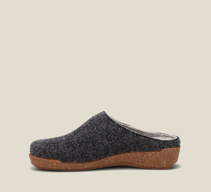 Instep of Woollery Charcoal Two-tone wool slip on clog with cork detail, a footbed, & rubber outsole 36
