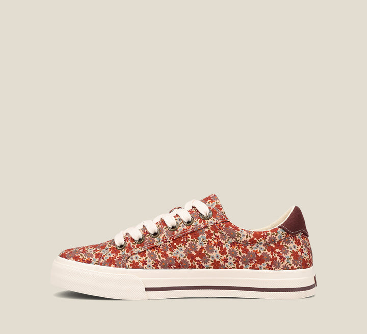 "Side image of Z Soul Fall Floral Multi Canvas lace up sneaker featuring an outside zipper, Curves & PodsÂ® polyurethane removable footbed with Soft Supportâ„¢, and durable, flexible rubber outsole."