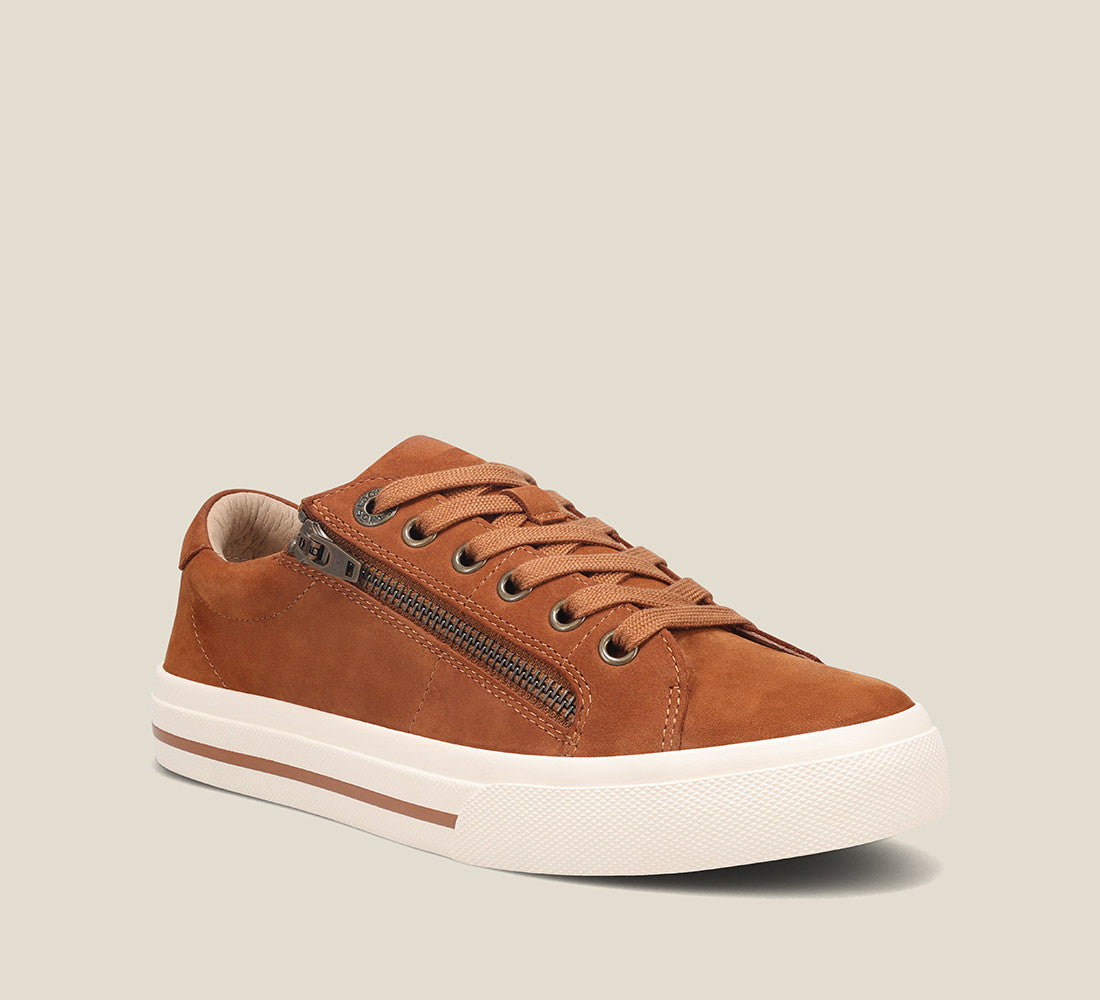 Hero image of Z Soul Amber Brown Nubuck canvas lace up sneaker featuring an outside curves & pods removable footbed & rubber outsole