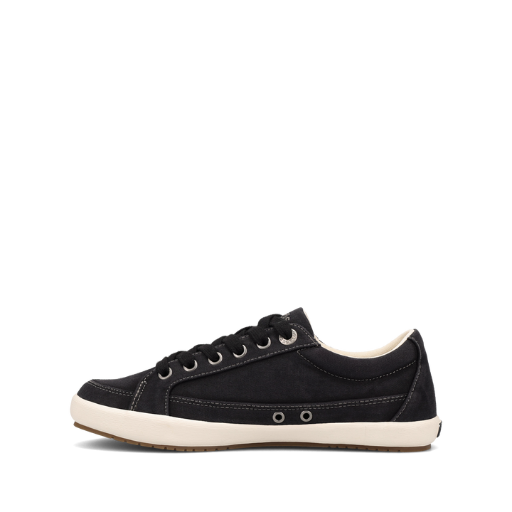 Side angle image of Taos Footwear Moc Star 2 Black Distressed Size 7.5