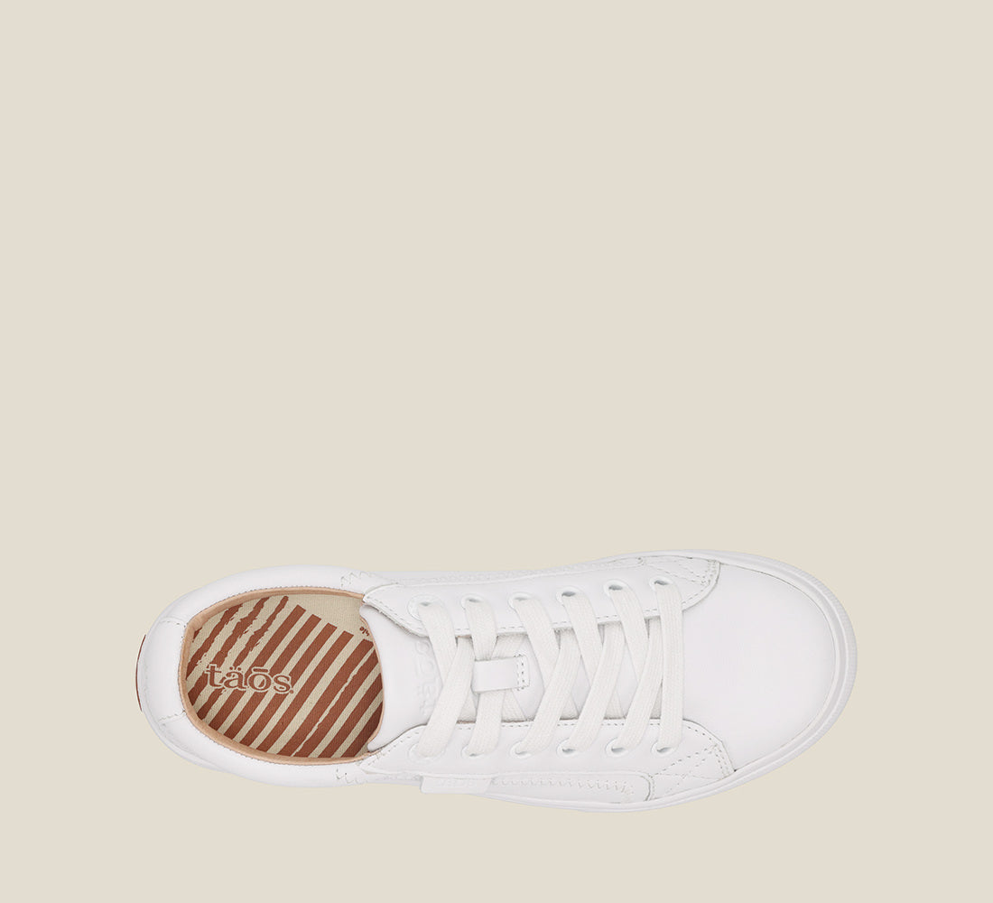 Top down Angle of Plim Soul Lux White Leather leather sneaker featuring a polyurethane removable footbed with rubber outsole 6