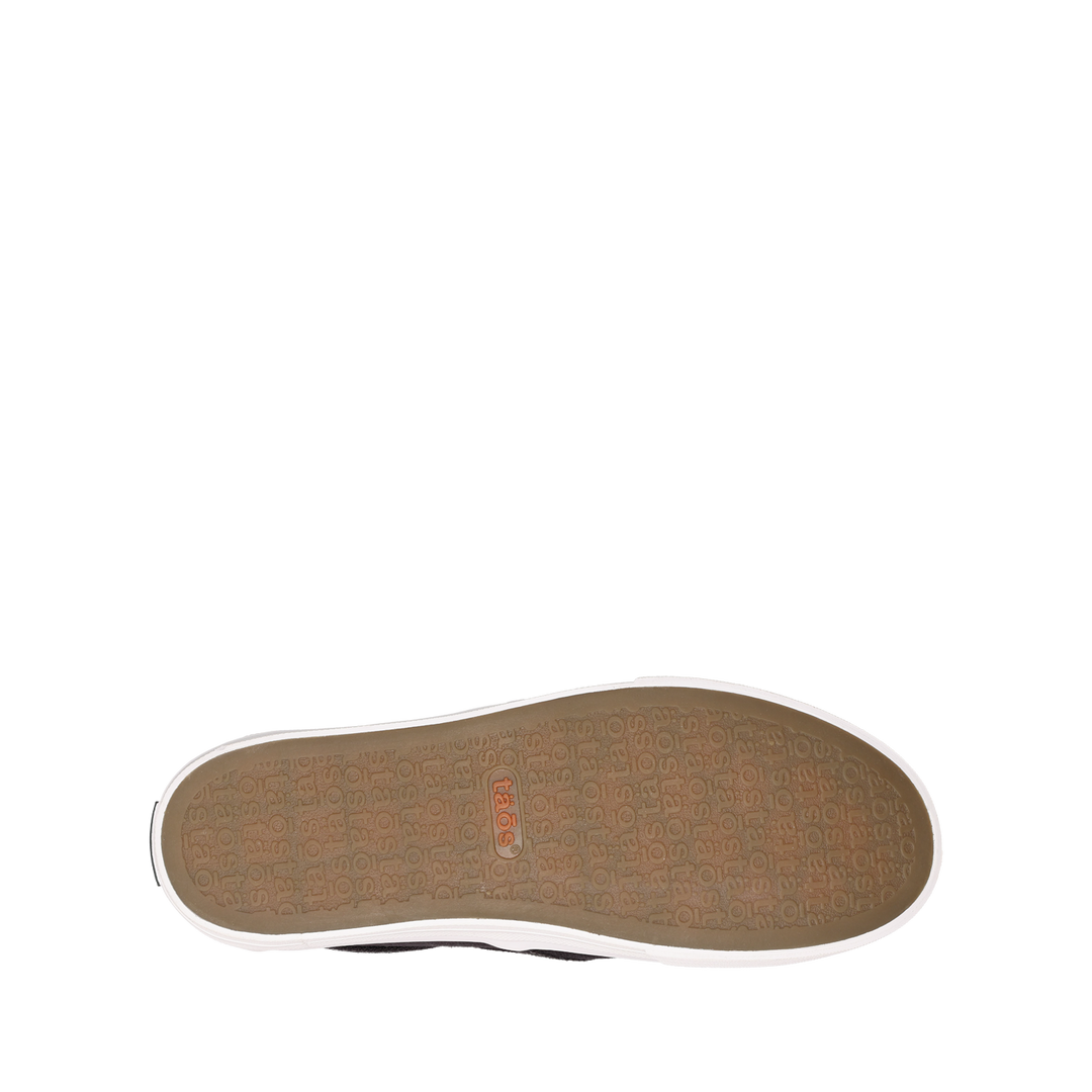 Outsole image of Taos Footwear Rubber Soul Black/White Canvas Size 6