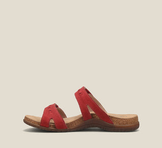 Load image into Gallery viewer, Side angle image of Taos Footwear Bandalero Red Nubuck Size 7
