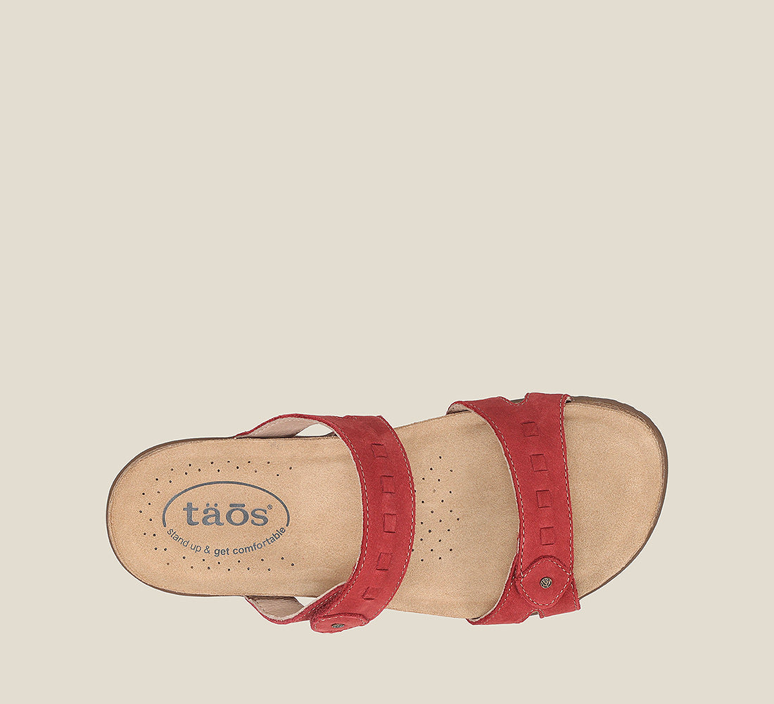 Top down image of Taos Footwear Bandalero Red Nubuck Size 7