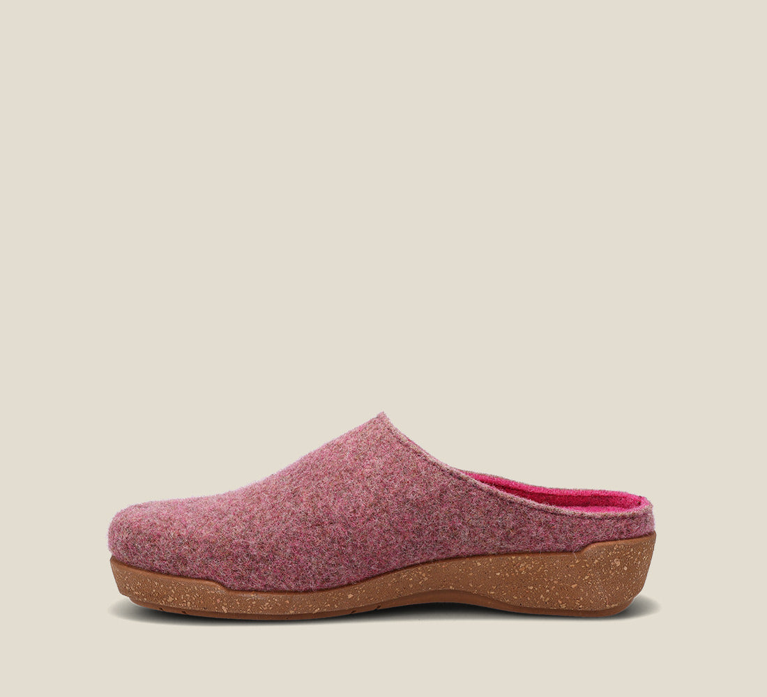 "Instep of Woollery Rose Two-tone wool slip on clog with cork detail, a footbed, & rubber outsole 36"
