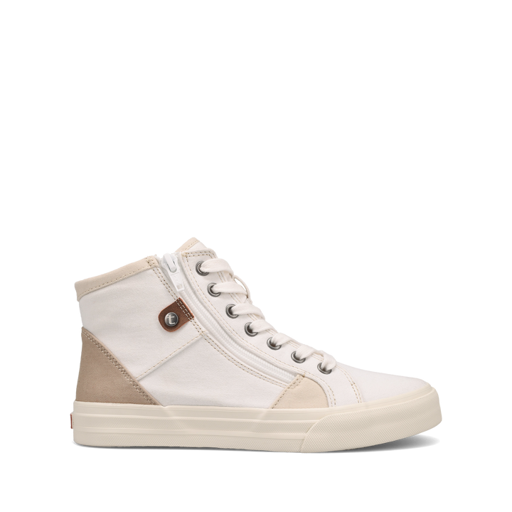 side Angle of Top Soul high top active sneaker featuring outside zipper and rubber outsole.