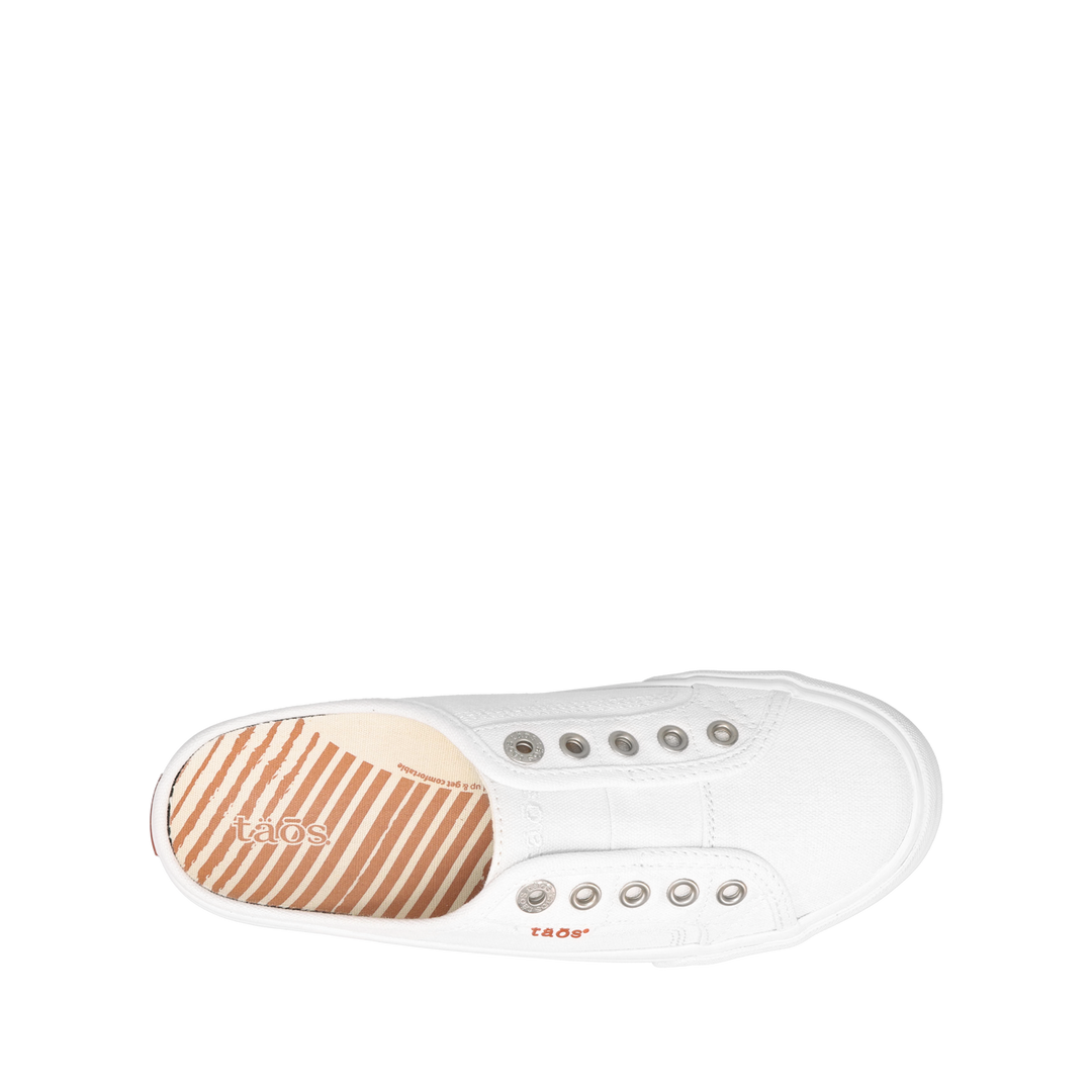 Top down image of Taos Footwear Ez Soul White Canvas Size 6