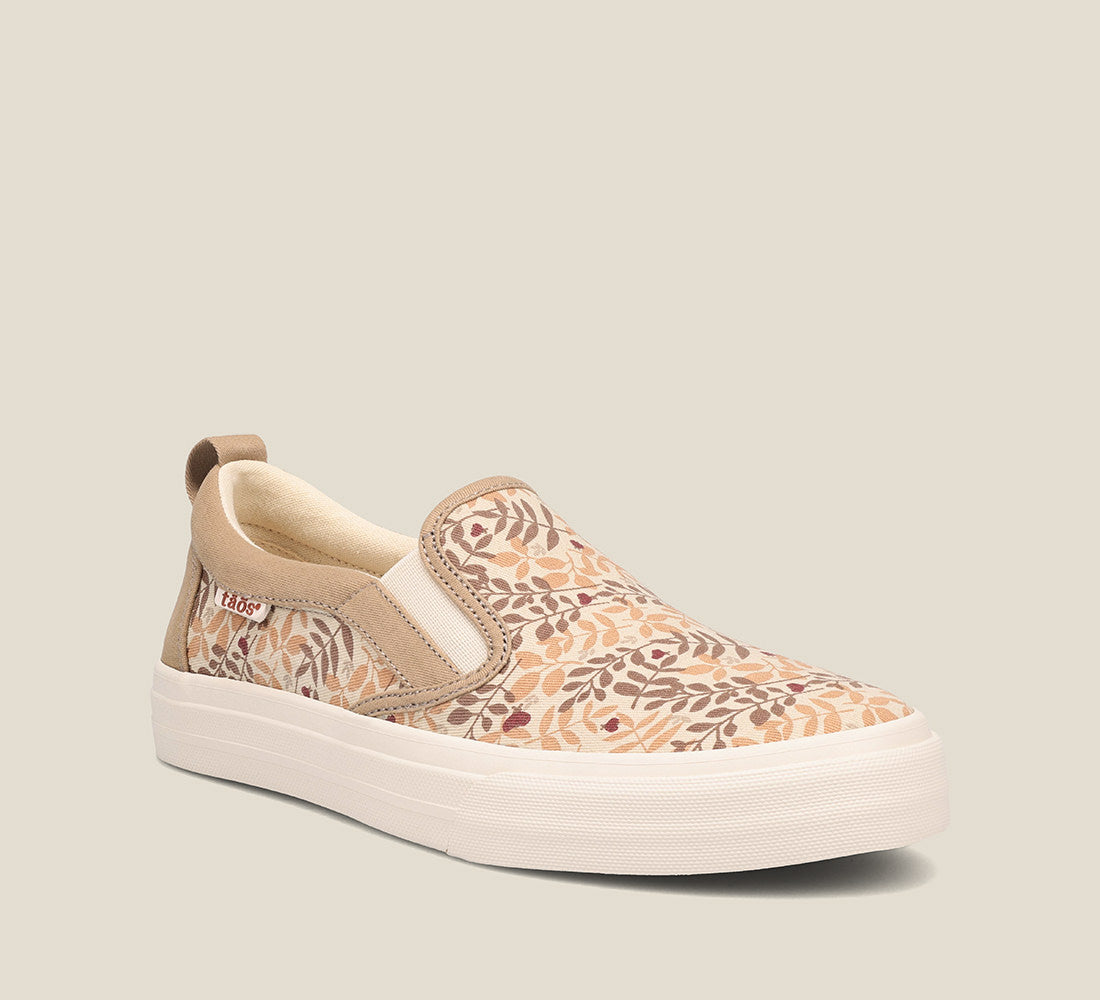 Hero image of Rubber Soul Tan Branch Multi Canvas slip-on sneaker Curves & Pods removable footbed with Soft Support and rubber outsole.