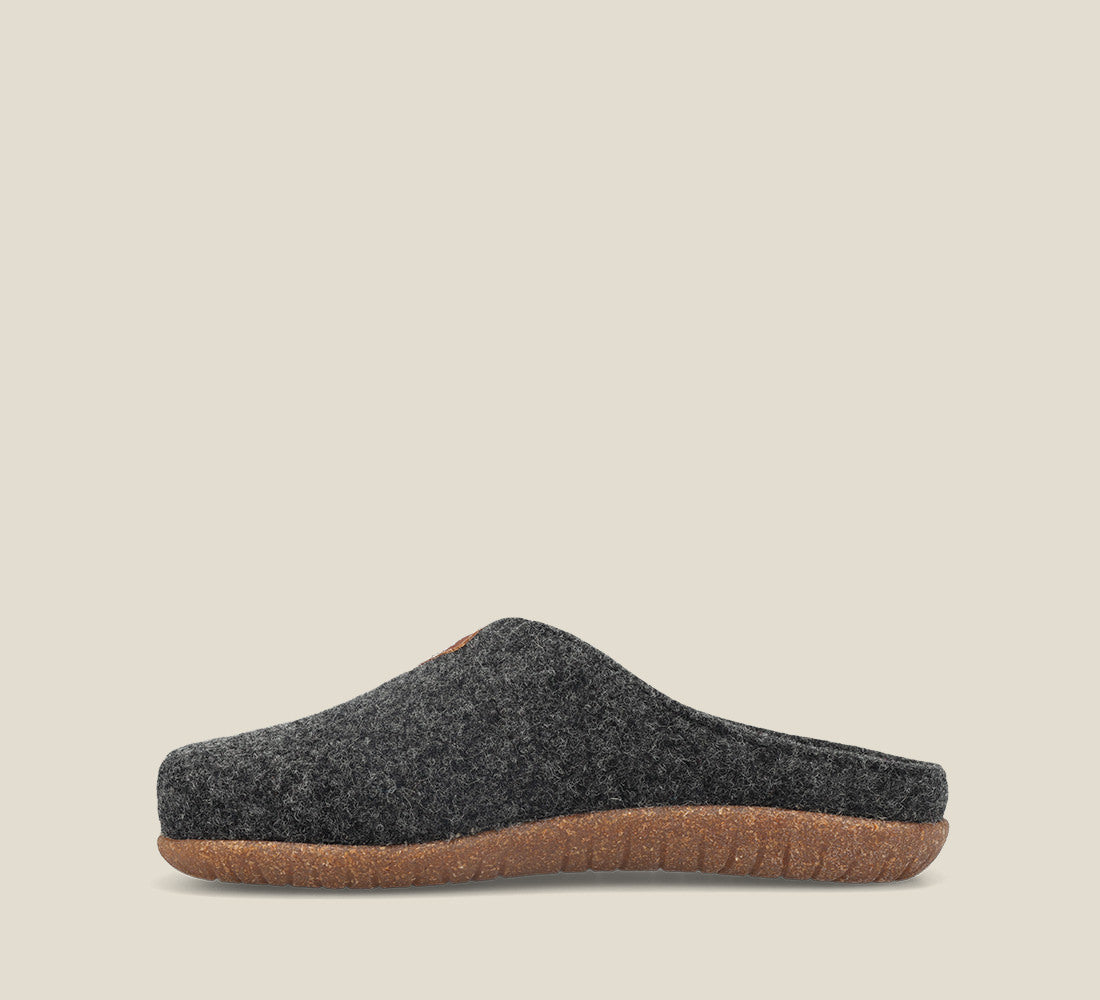 Instep of My Sweet Wool Charcoal Wool clog with featuring a removable footbed with arch & metatarsal support, & TR outsole 36