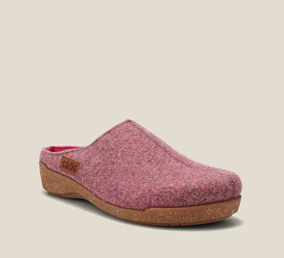"Hero image of Woollery Rose Two-tone wool slip on clog with cork detail, a footbed, & rubber outsole 36"