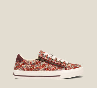 Load image into Gallery viewer, &quot;Side image of Z Soul Fall Floral Multi Canvas lace up sneaker featuring an outside zipper, Curves &amp; PodsÂ® polyurethane removable footbed with Soft Supportâ„¢, and durable, flexible rubber outsole.&quot;
