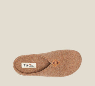 Load image into Gallery viewer, &quot;Top image of My Sweet Wool New Tan Wool clog with featuring a removable footbed with arch &amp; metatarsal support, &amp; TR outsole.&quot;
