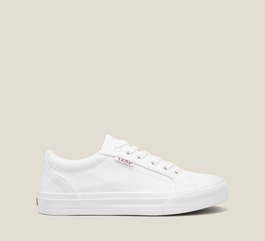Outside Angle of Plim Soul White Canvas sneaker with laces,polyurethane removable footbed with rubber outsole 6