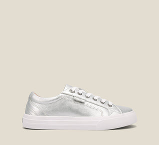 Load image into Gallery viewer, Side angle image of Taos Footwear Plim Soul Lux Silver Size 10
