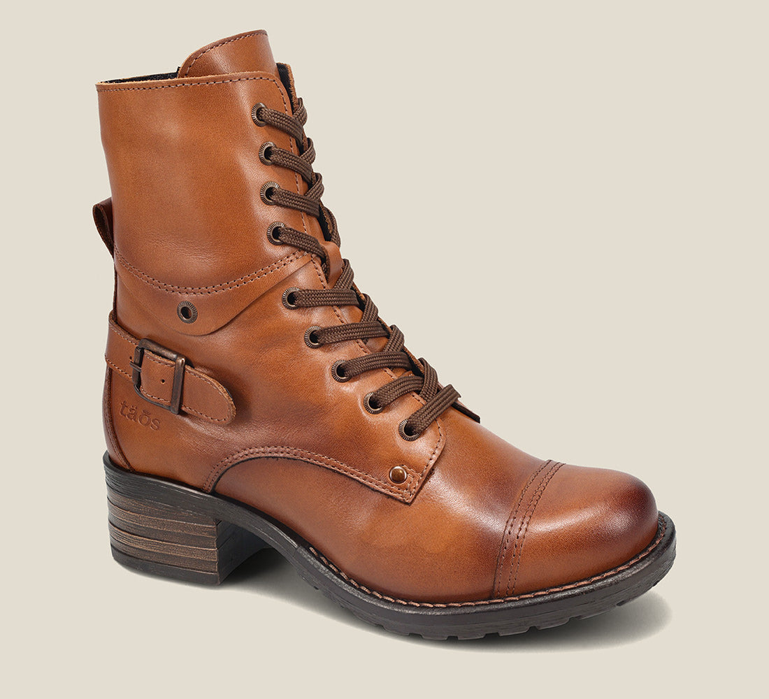 Hero image of Crave Camel Leather &  boot with buckle & an inside zipper lace-up adjustability