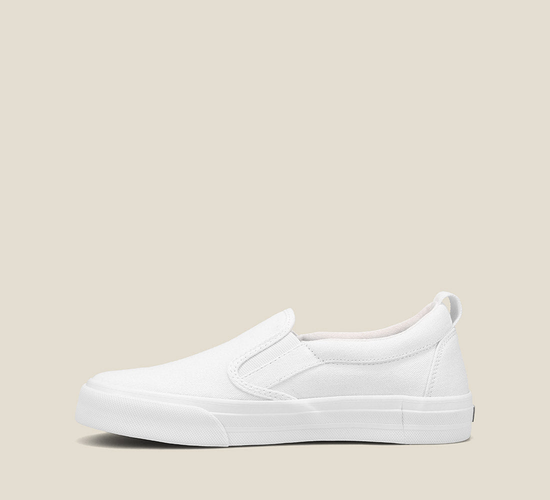 Instep of Rubber Soul White Canvas slip-on sneaker,polyurethane removable footbed with rubber outsole 6