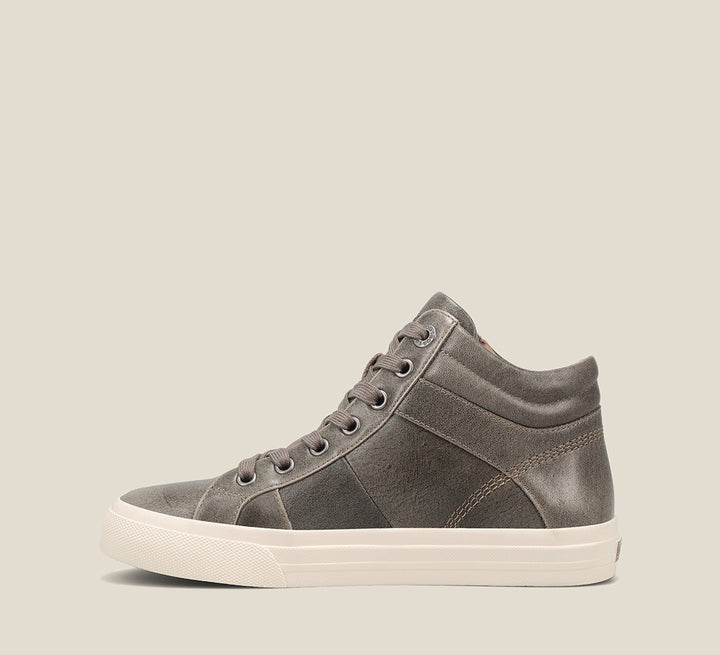 Outsole image of Winner Olive Fatigue High top leather sneaker featuring lace up adjustability & an outside zipper and removable footbed with rubber outsole