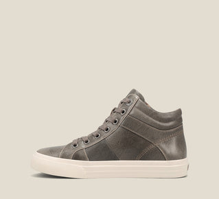 Load image into Gallery viewer, Outsole image of Winner Olive Fatigue High top leather sneaker featuring lace up adjustability &amp; an outside zipper and removable footbed with rubber outsole
