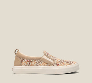 Load image into Gallery viewer, Side image of Rubber Soul Tan Branch Multi Canvas slip-on sneaker Curves &amp; Pods removable footbed with Soft Support and rubber outsole.

