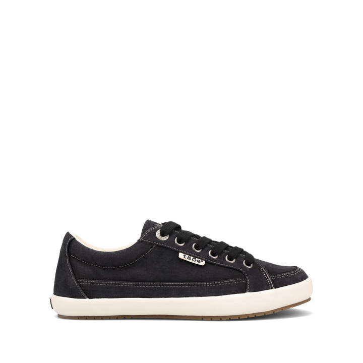 Side angle image of Taos Footwear Moc Star 2 Black Distressed Size 7.5