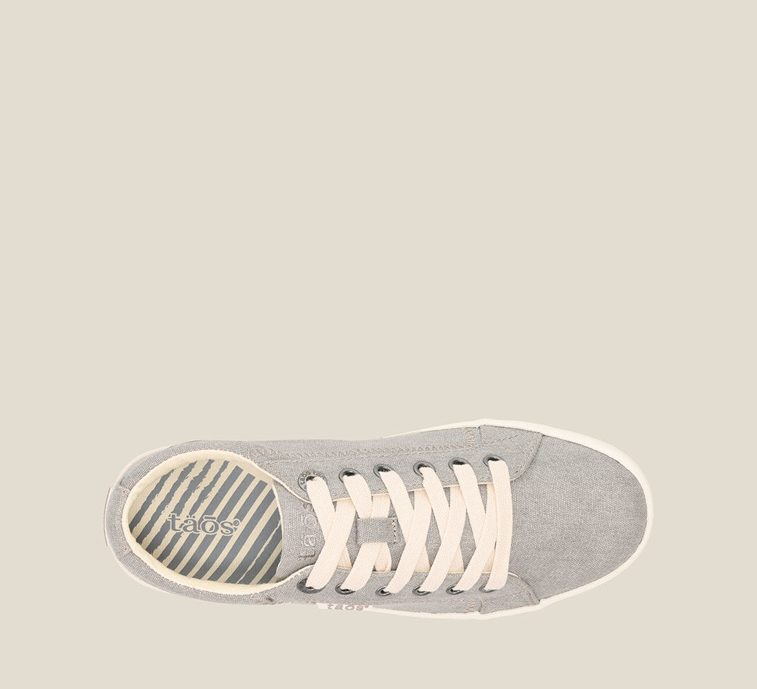 Top down Angle of Star Grey Wash Canvas Canvas sneaker with laces,polyurethane removable footbed with rubber outsole 5