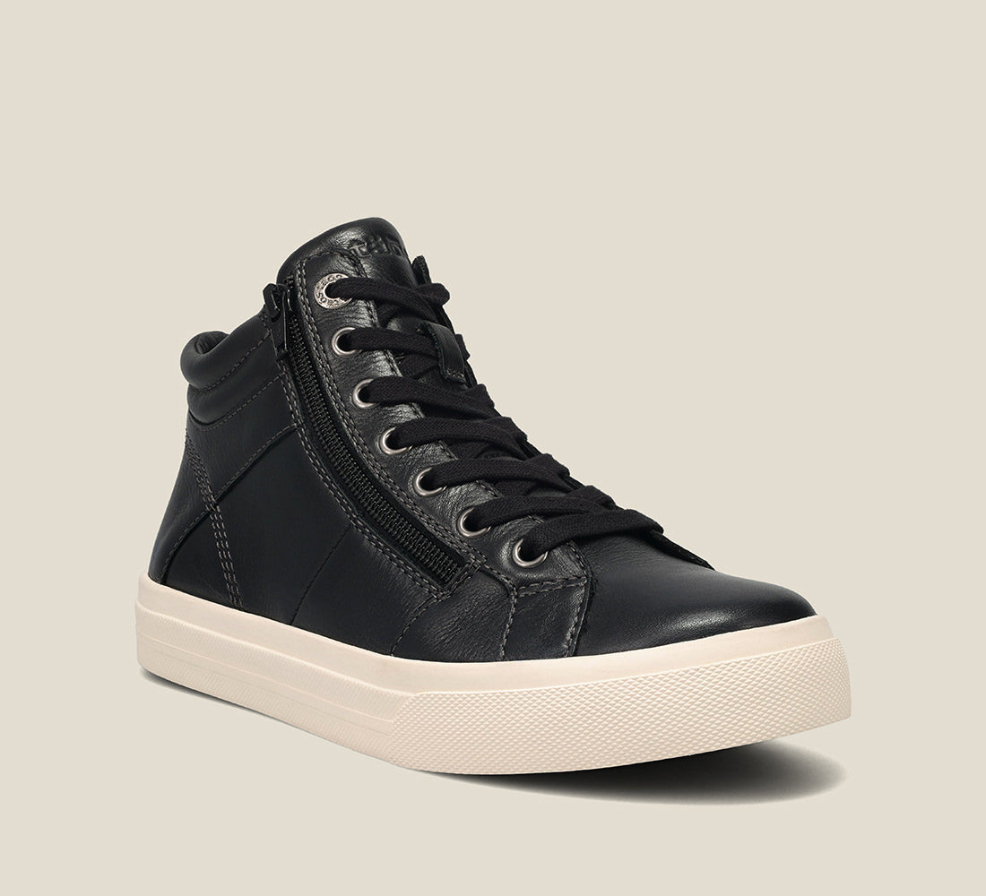 Hero image of Winner Black High top leather sneaker featuring lace up adjustability & an outside zipper and removable footbed with rubber outsole 6