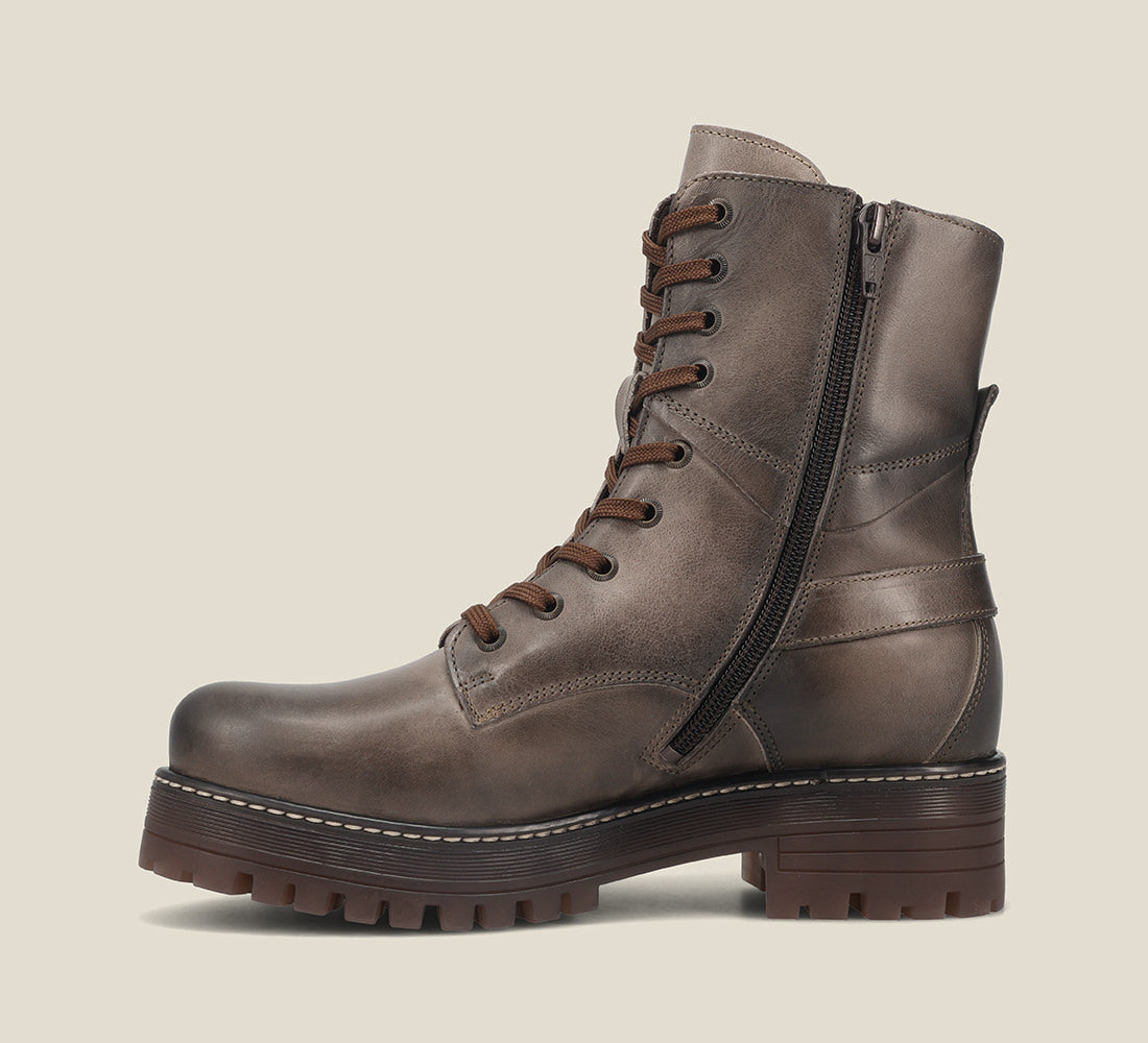 Outsole Angle of Gusto Smoke lace up combat boot with removable footbed and rubbe outsole