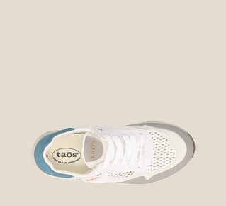 Load image into Gallery viewer, Top down image of Taos Footwear Direction White/Teal Multi Size 9.5
