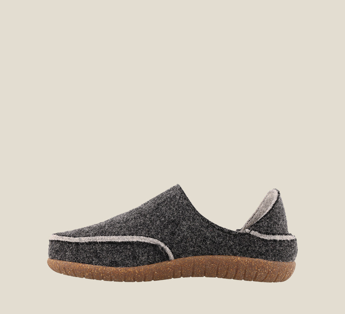 "Instep of Convertawool Charcoal Wool slip on with back, wool lined, featuring a removable footbed & TR outsole - size 36"