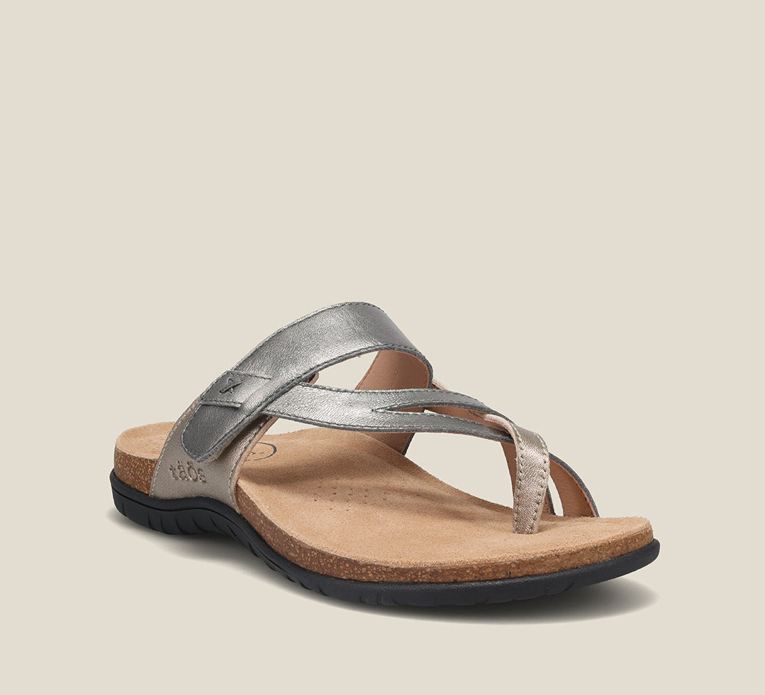 Perfect, slide sandal on our cork footbed featuring an adjustable strap and flexible, durable rubber outsoles. Learn more on TaosFootwear.com.