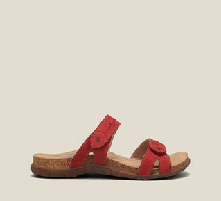 Load image into Gallery viewer, Side angle image of Taos Footwear Bandalero Red Nubuck Size 7

