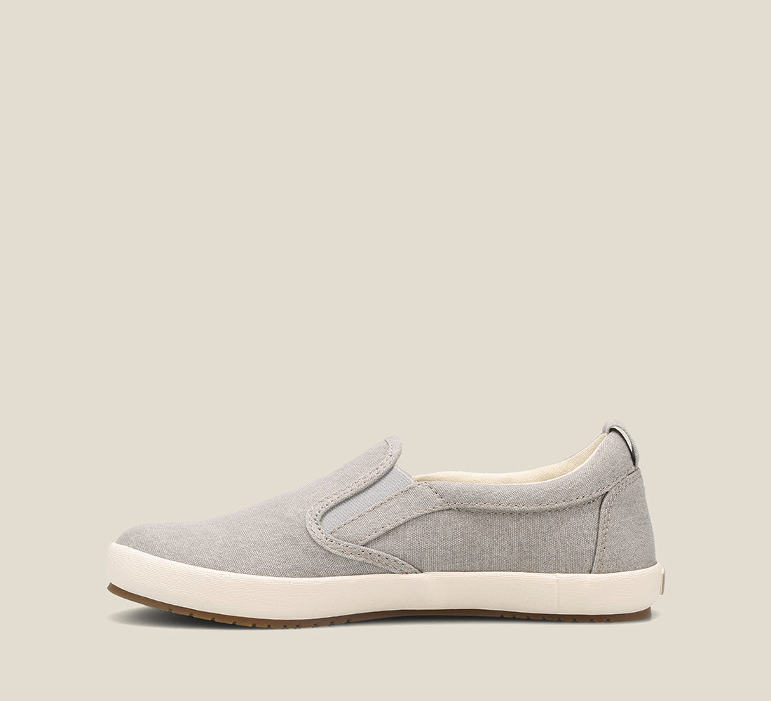 Instep of Dandy Grey Wash Canvas Flexible slip-on shoe with a polyurethane removable footbed with rubber outsole 6