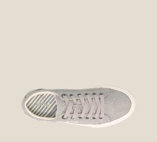 Load image into Gallery viewer, Top down Angle of Plim Soul Grey Wash Canvas Canvas sneaker with laces,polyurethane removable footbed with rubber outsole 6
