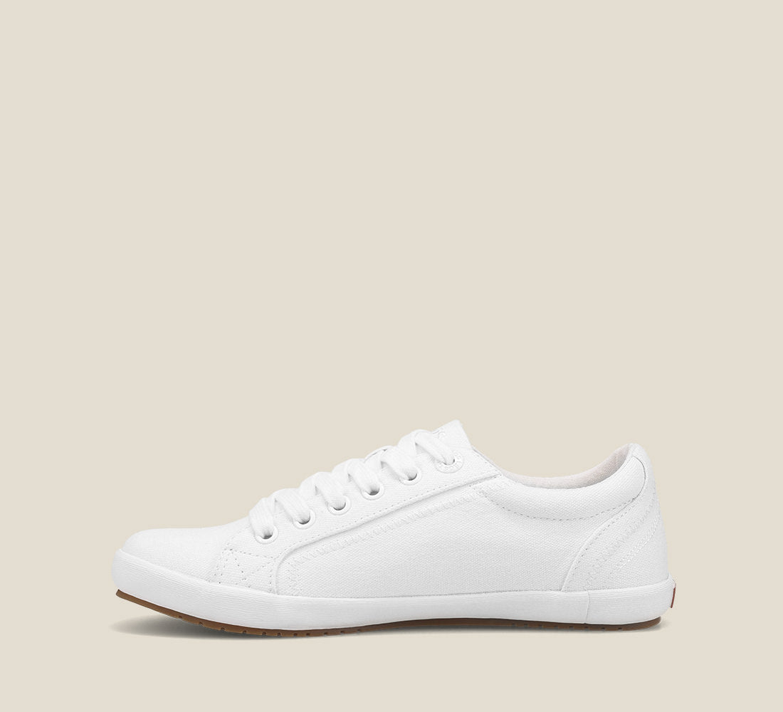 Instep of Star White/White Canvas sneaker with laces,polyurethane removable footbed with rubber outsole 5
