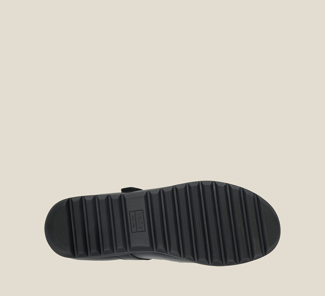 "Outsole image of Ta Dah Black Casual leather Mary Jane with a hook & loop strap