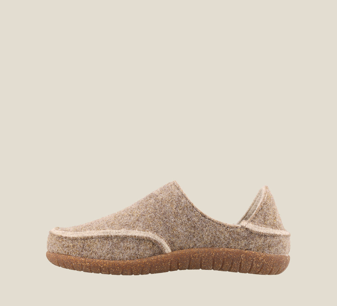 "Instep of Convertawool Warm Sand Wool slip on with back, wool lined, featuring a removable footbed & TR outsole - size 38"